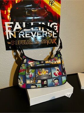 Betty Boop Multicolor Cartoon Panel Shoulder Bag with Black Strap